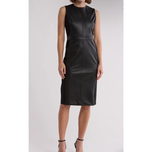 Spanx size large mixed media sheath dress faux leather - Picture 1 of 5
